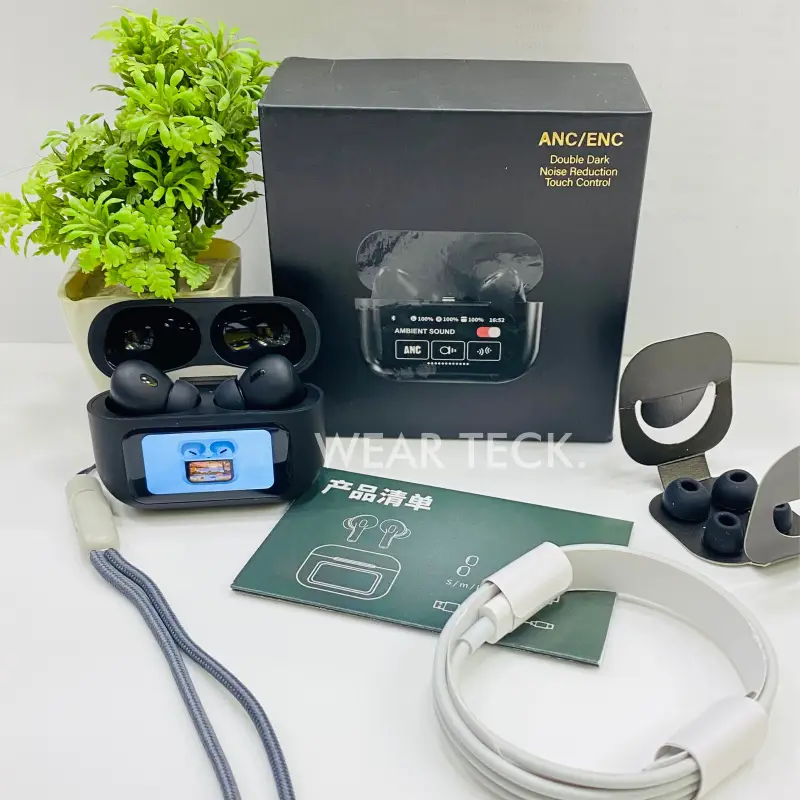 Airpods A9 Pro ANC Touch Screen Display Earbuds - Black