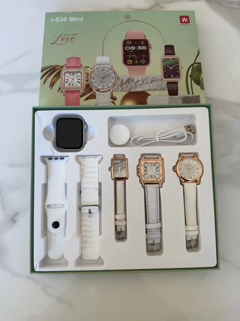 Smartwatch Luxury I-530 Mini Smart Watch For Ladies, 3 Leather Analog Watch, Smartwatch, 2 Extra Straps